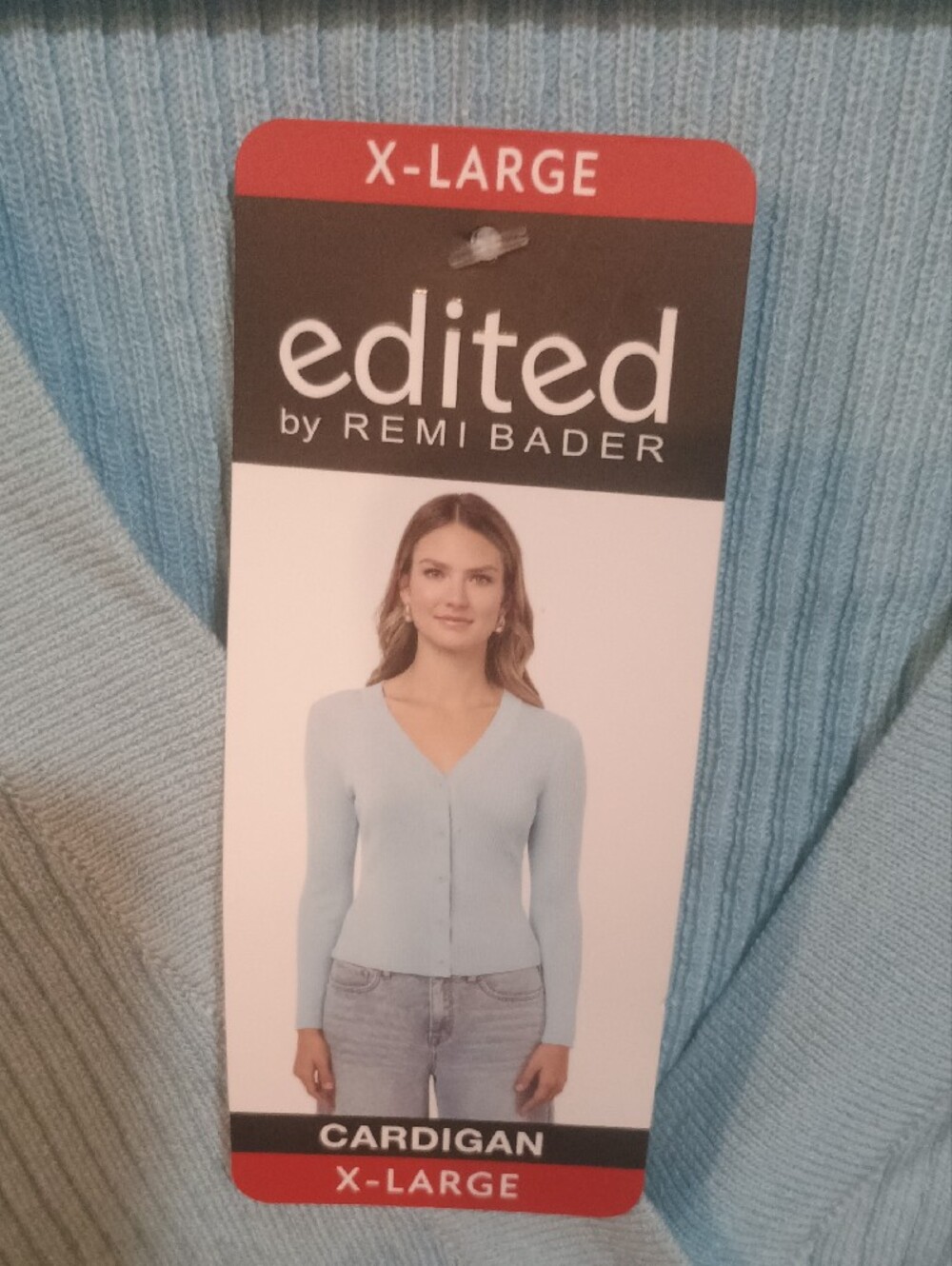 Edited Light Blue Ribbed V-Neck Button Cardigan - Picture 3 of 13